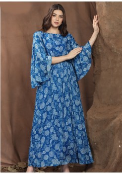 Blue  Viscose Designer  Gown
